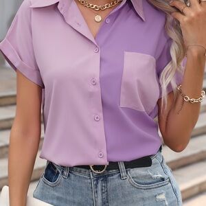 Two tone short sleeved button up